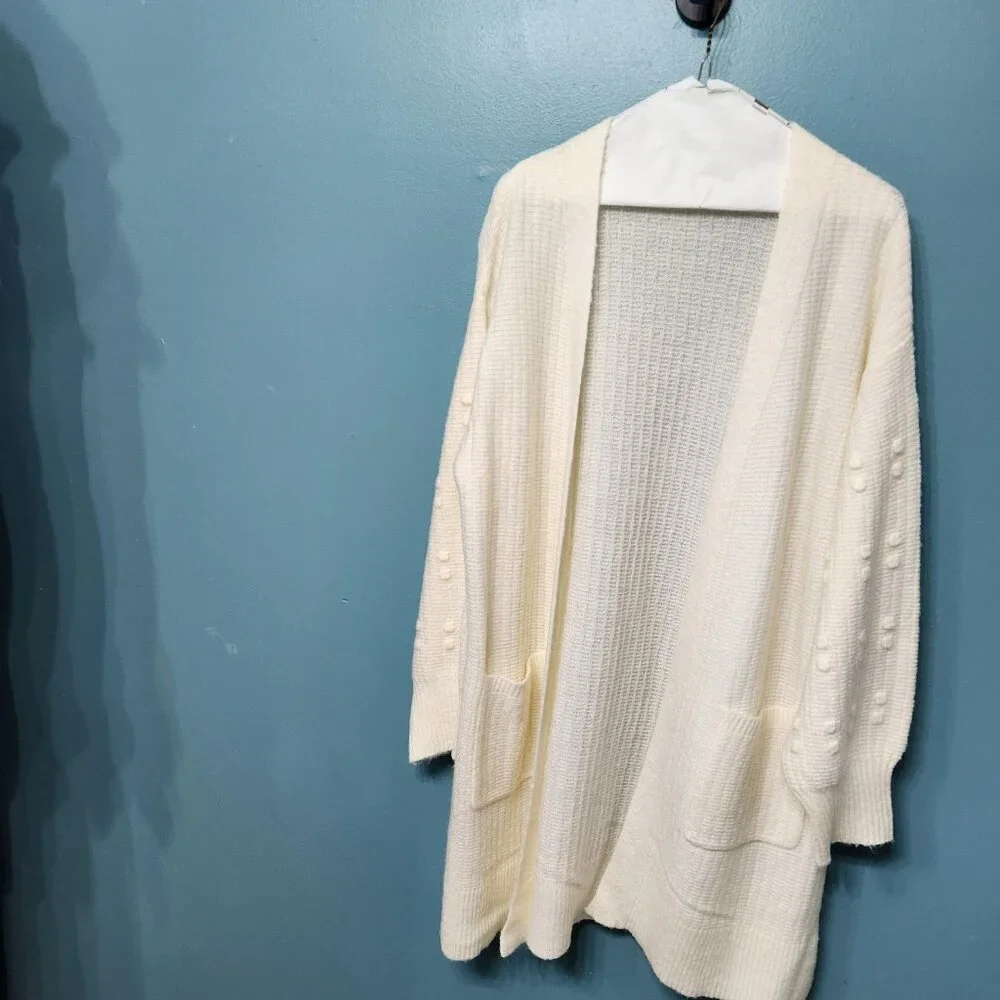 Terra Sky Popcorn Stitch Open Duster, Cream,  NWT - Picture 2 of 12